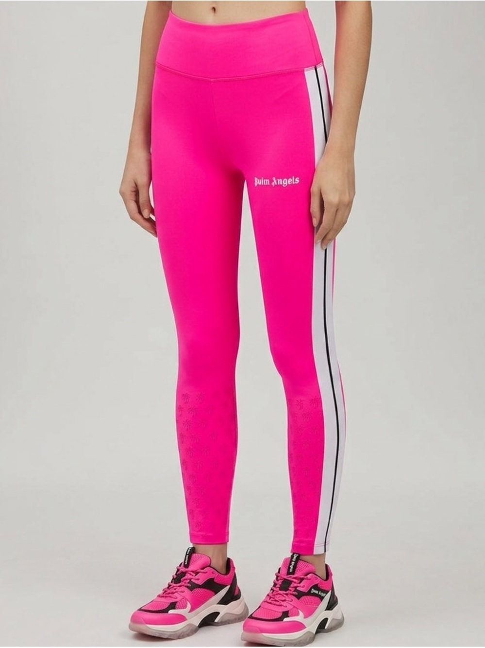 Palm Angels Track High Waist Side Stripe Leggings Fuchsia/White Size XS *FLAWED*